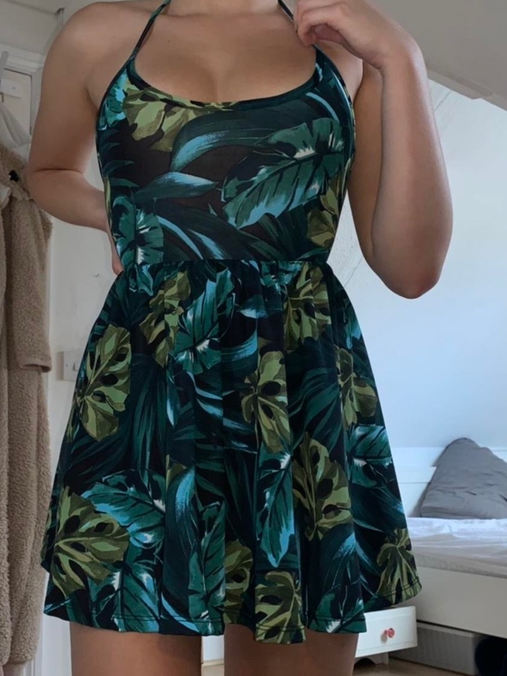 American apparel Tropical Leaf Halter Mini Dress - Green